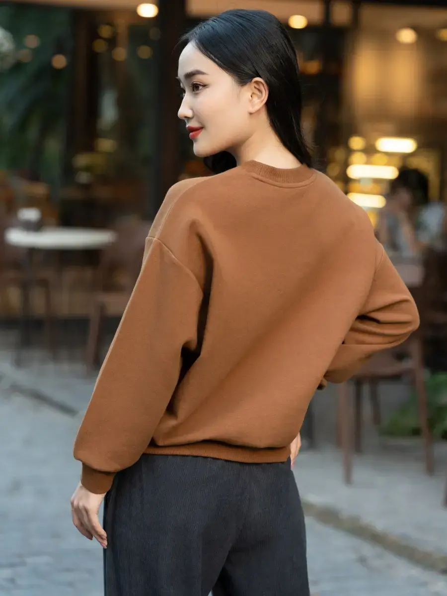 Ảo thu đông nữ thêu trái tim - Nâu - XL