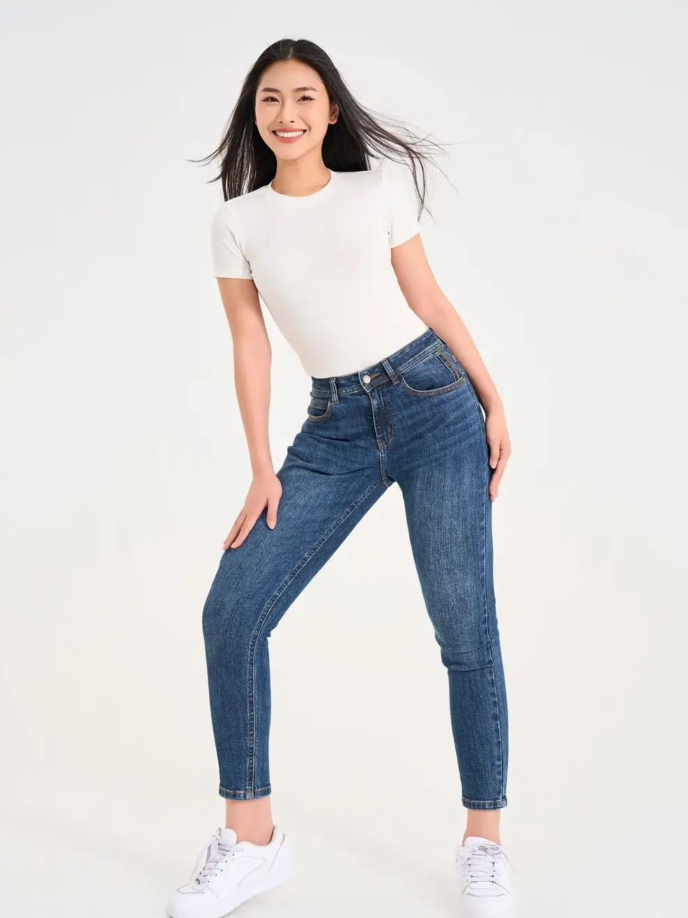 Quần Jeans Skinny Diễu Túi - Màu chàm 001 - 27