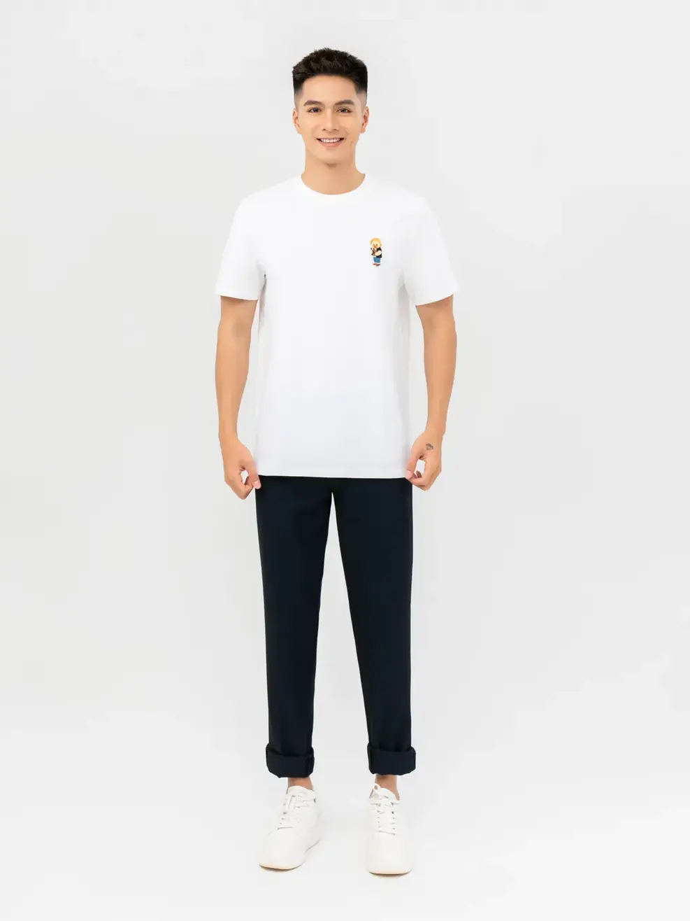T-shirt Nam Thêu Gấu Cotton Usa - Trắng 1 - M