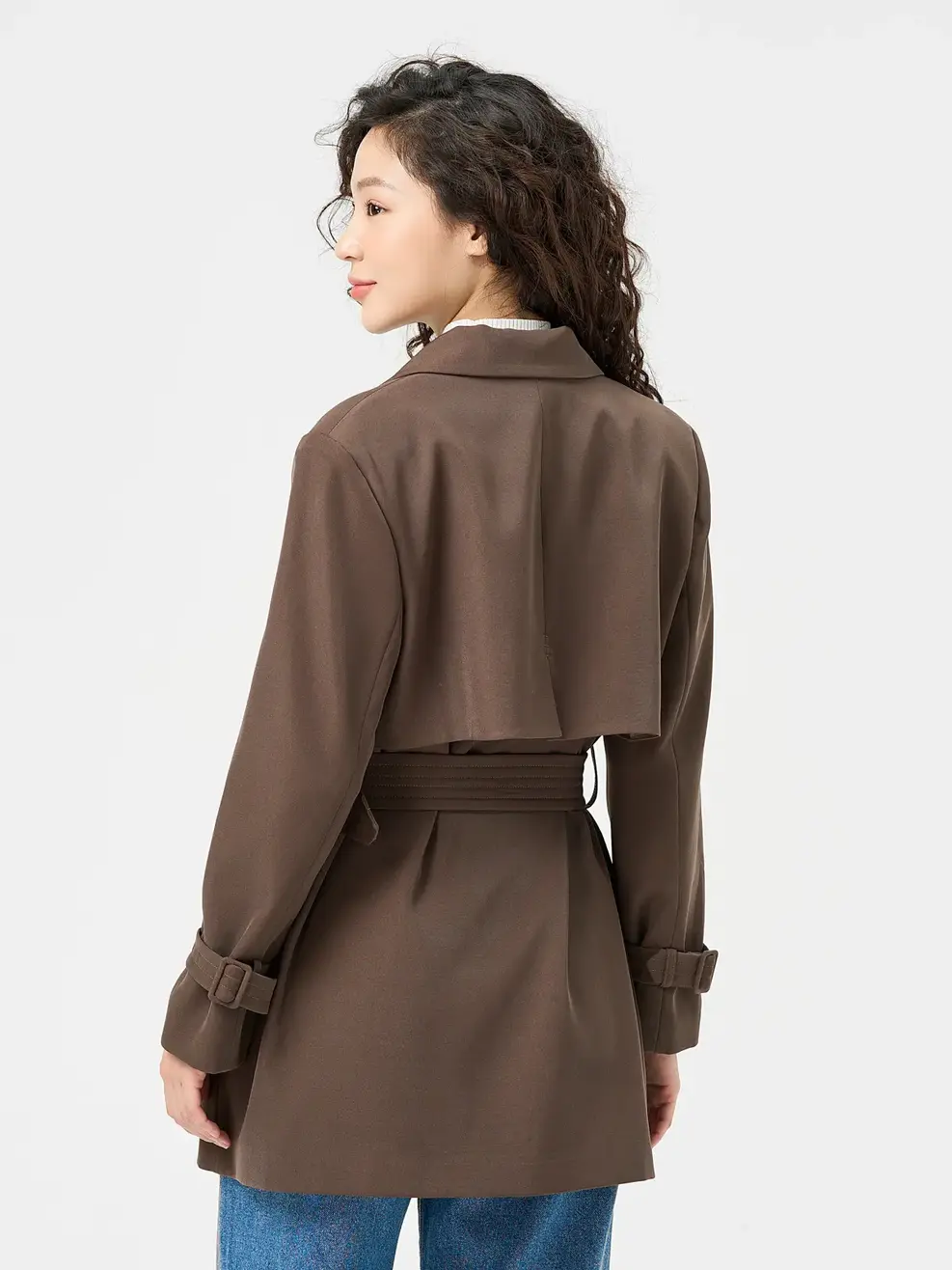 Áo Măng Tô Nữ Dáng Suông Đai Eo - Nâu - S