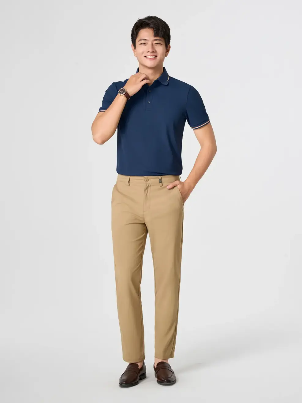 Áo Polo Vải Siêu Co Giãn Bo Cổ Dệt - Navy 005 - S