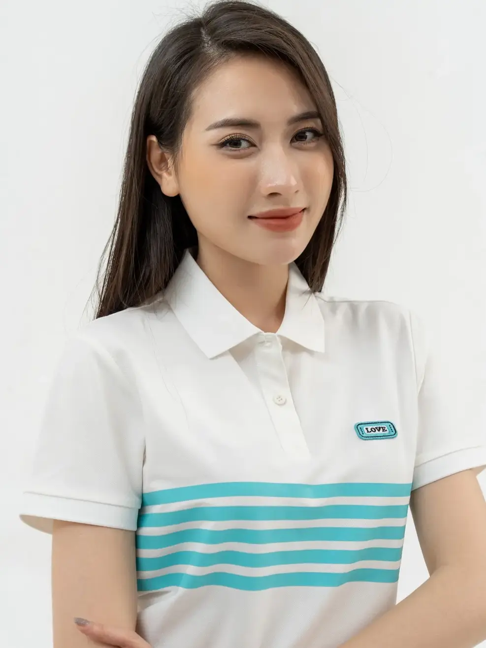 Áo Polo Nữ Mắt Chim In Kẻ - Trắng - S