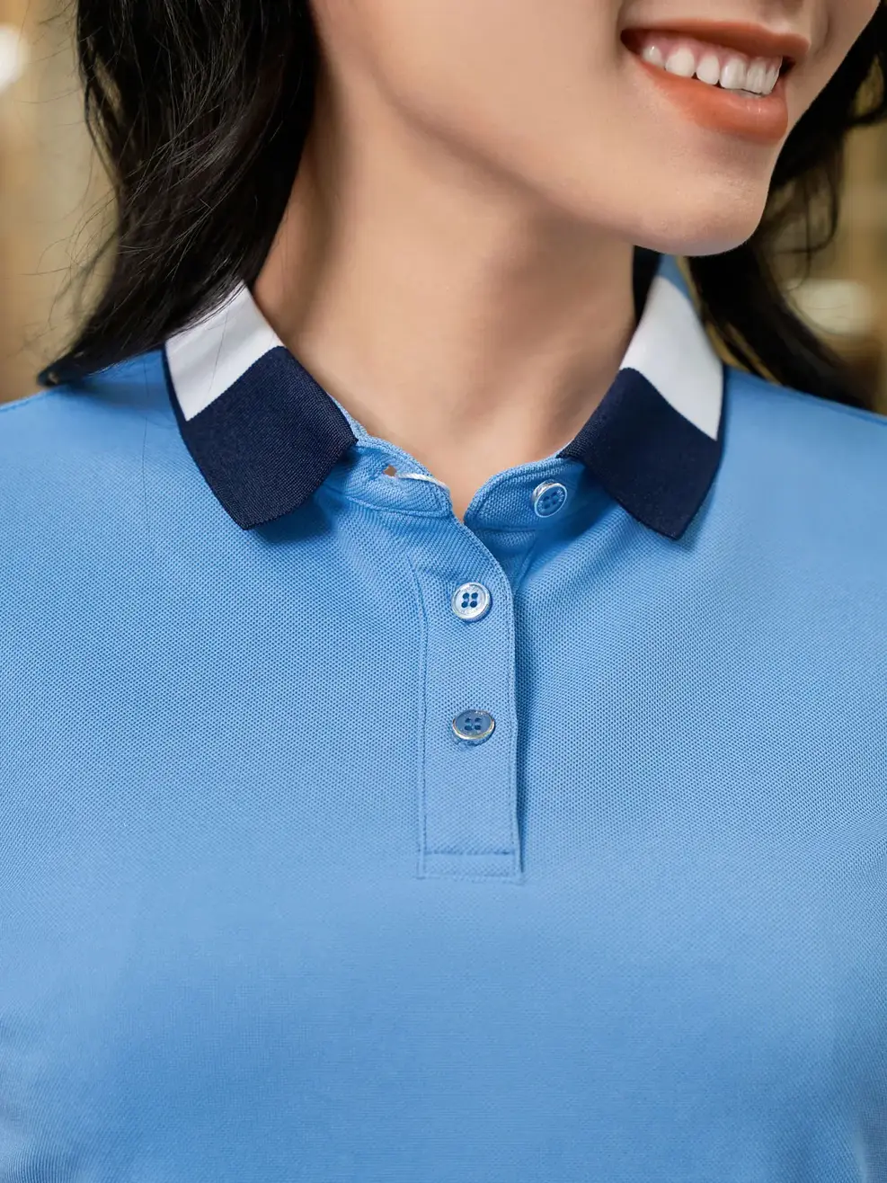 Áo Polo Nữ Airy Cafe bo 3 màu - Xanh Biển - S