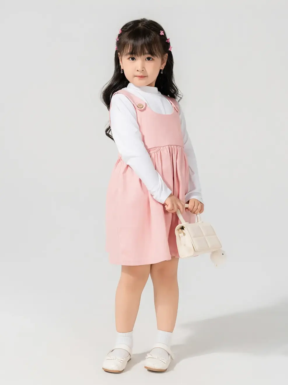 Váy Đông Trẻ Em Yếm Hai Dây - Hồng - 2-3