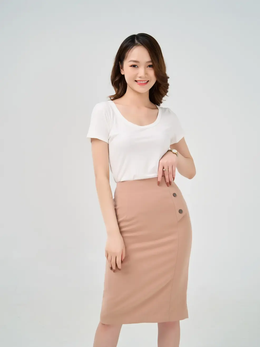 Áo thun cổ vuông - Trắng - XL