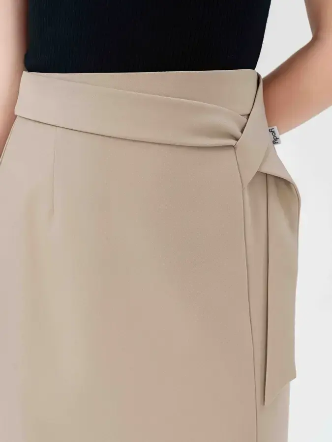 Chân Váy Nữ Bút Chì Vạt Đai Chéo - Be - S