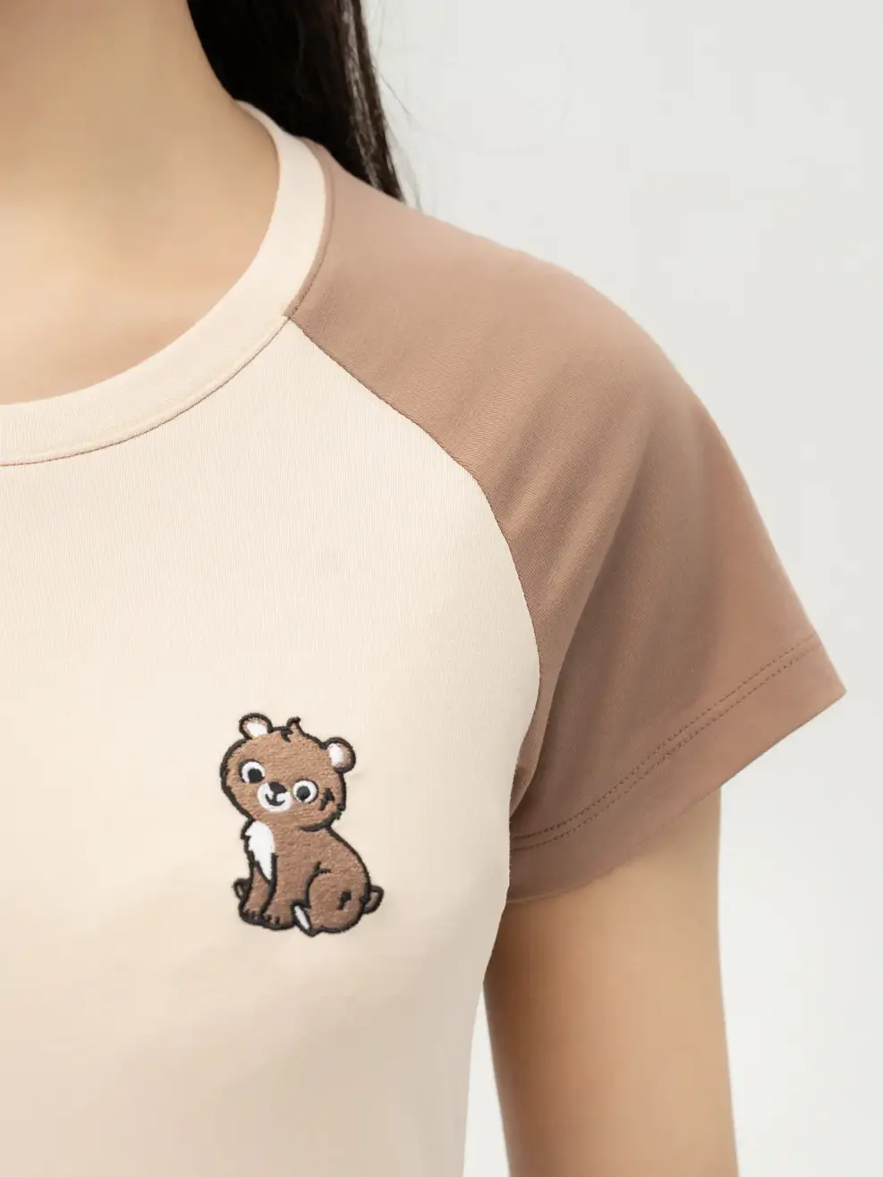 Đồ Bộ Nữ Phối Tay Thêu Gấu - Nâu be - S