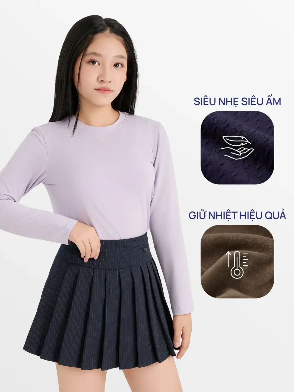 Áo CozyFit trẻ em giữ nhiệt cổ tròn- Tím 057 - 164