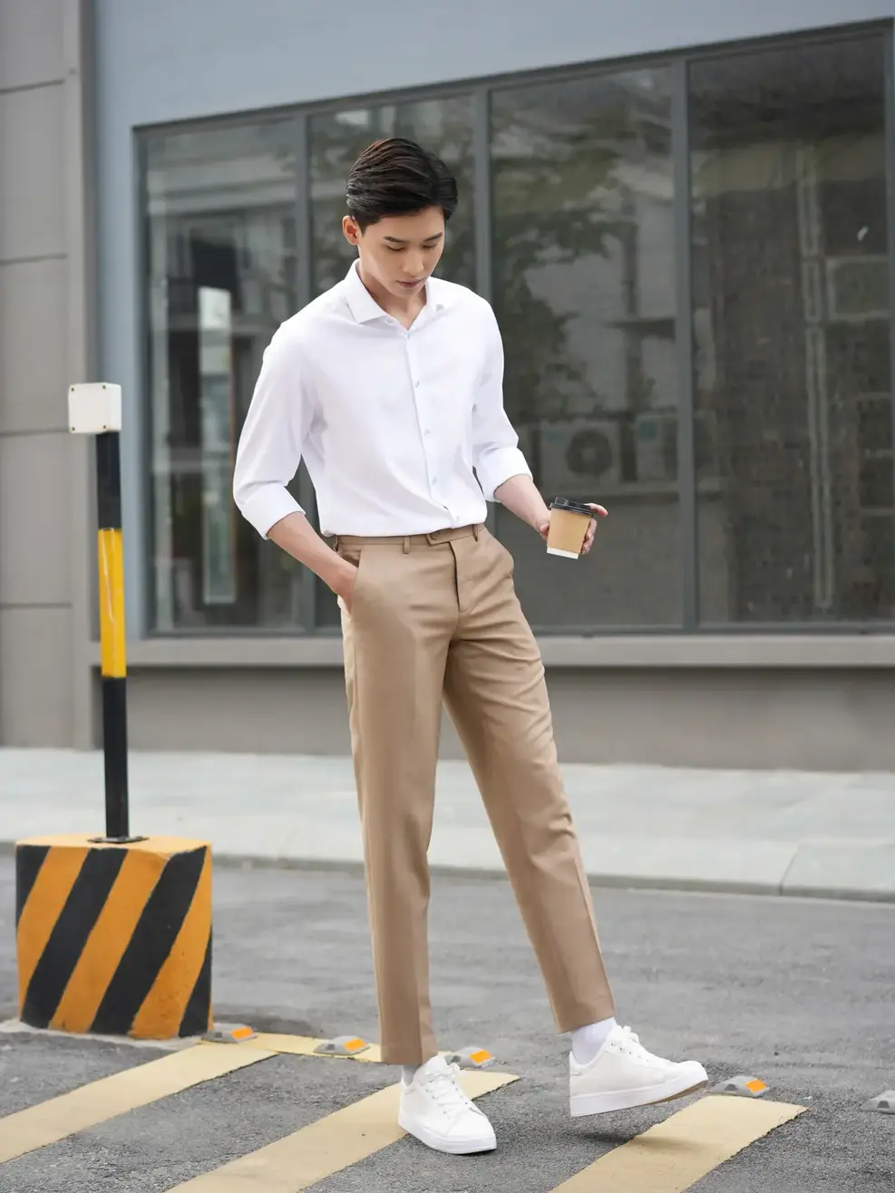Quần âu nam slim dáng ngắn - Nâu be - M