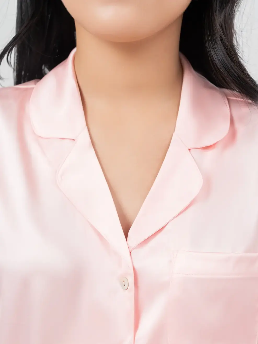 Pijama Ngắn Lụa Satin - Hồng - S