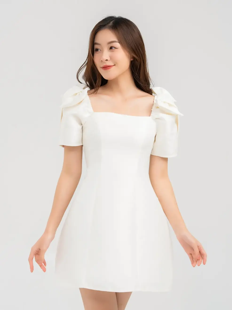 Đầm Tiệc Nữ Vai Nơ - Trắng ngà - S