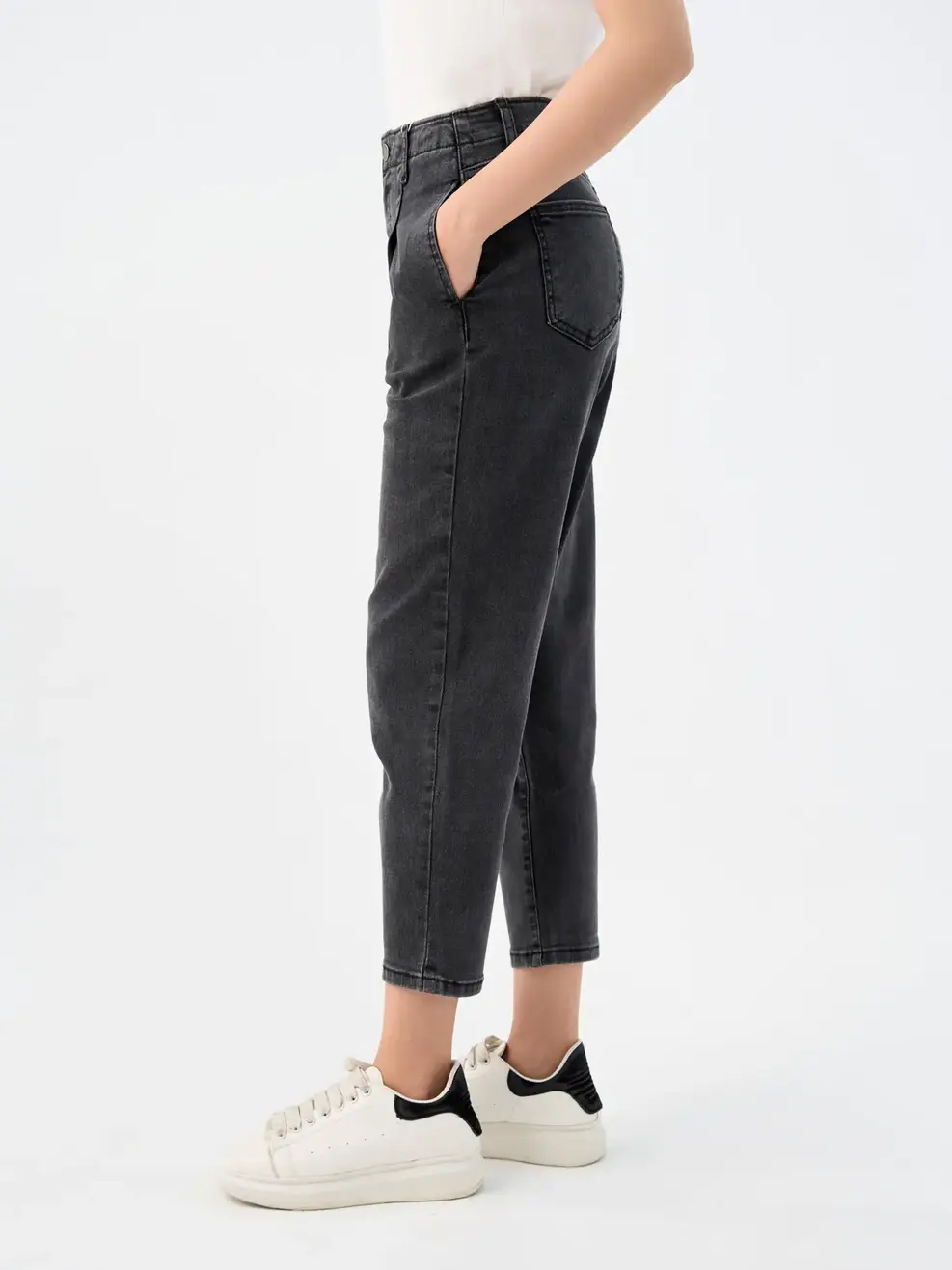 Jean nữ baggy cạp liền co giãn - Đen chì - 31