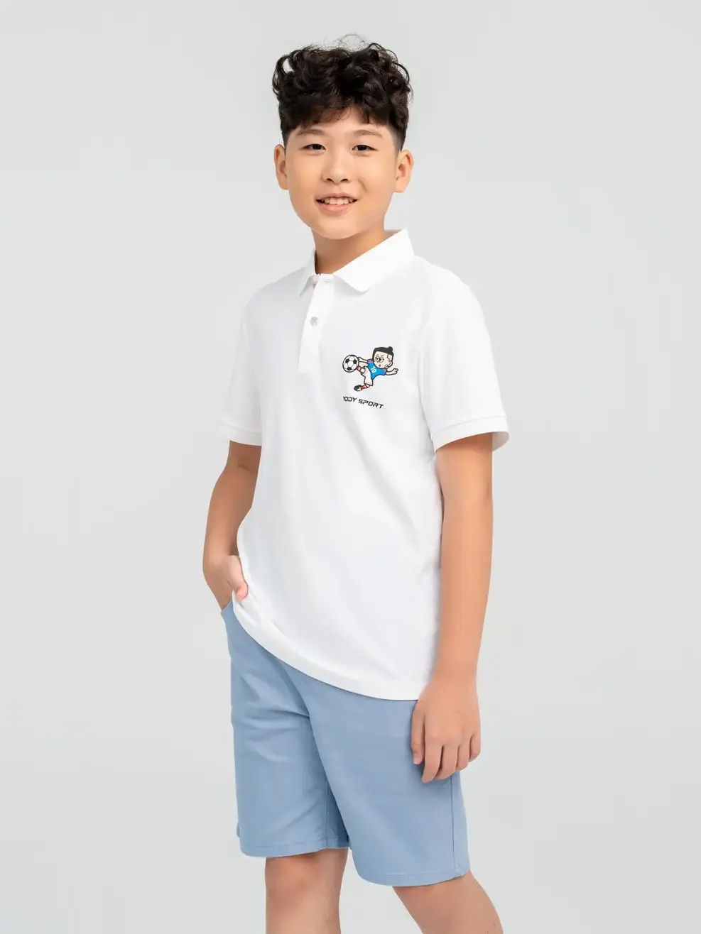 Áo Polo Thể Thao Trẻ Em In Cậu Bé Đá Bóng - Trắng - 8