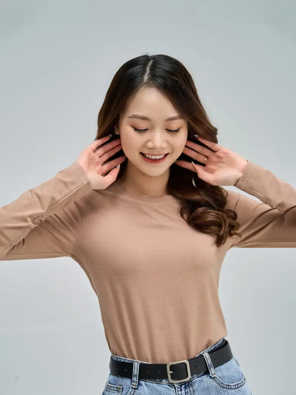 Áo giữ nhiệt nữ cổ tròn - Nâu - S