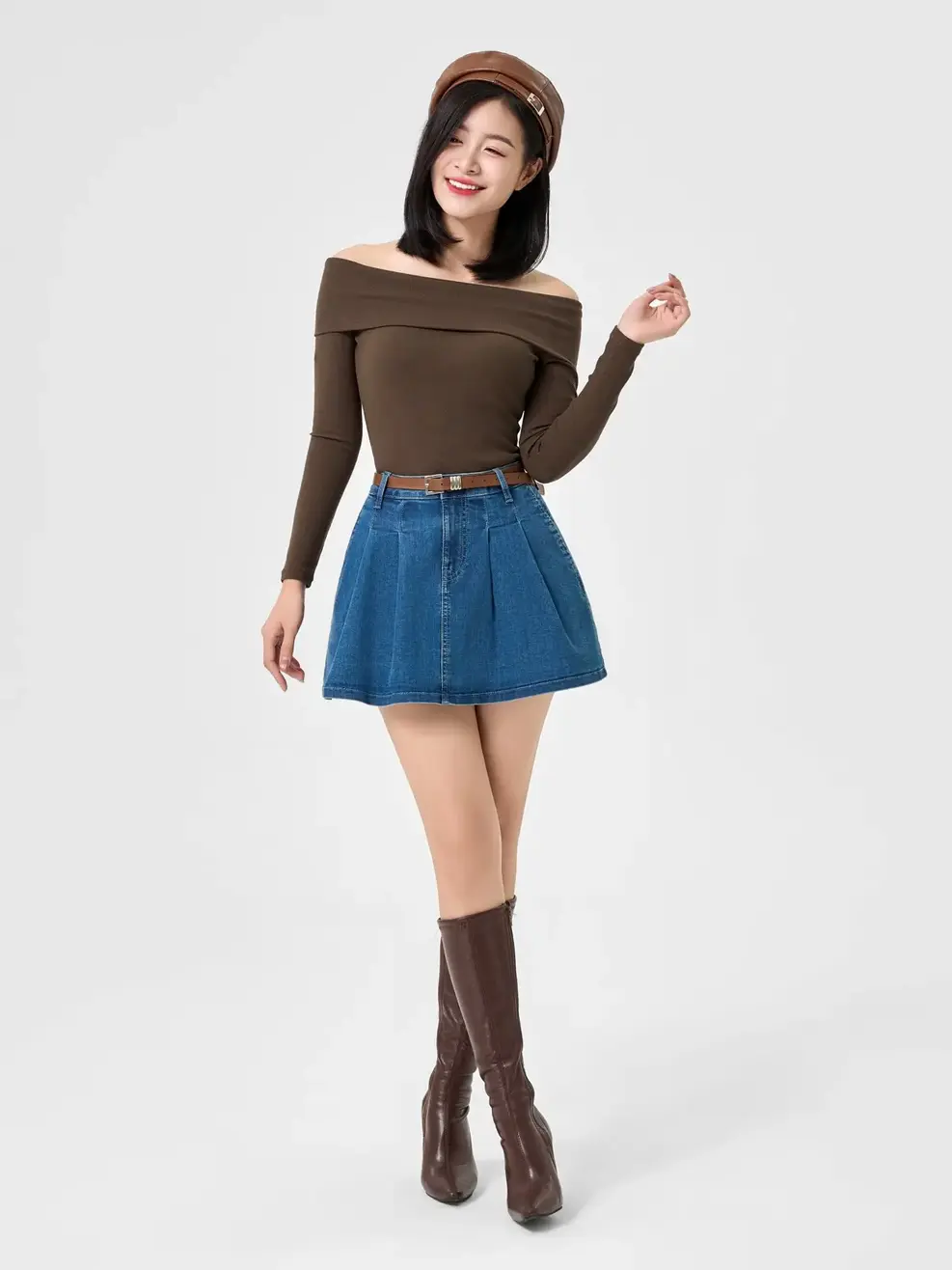 Áo Thu Đông Nữ Trễ Vai - Nâu - S