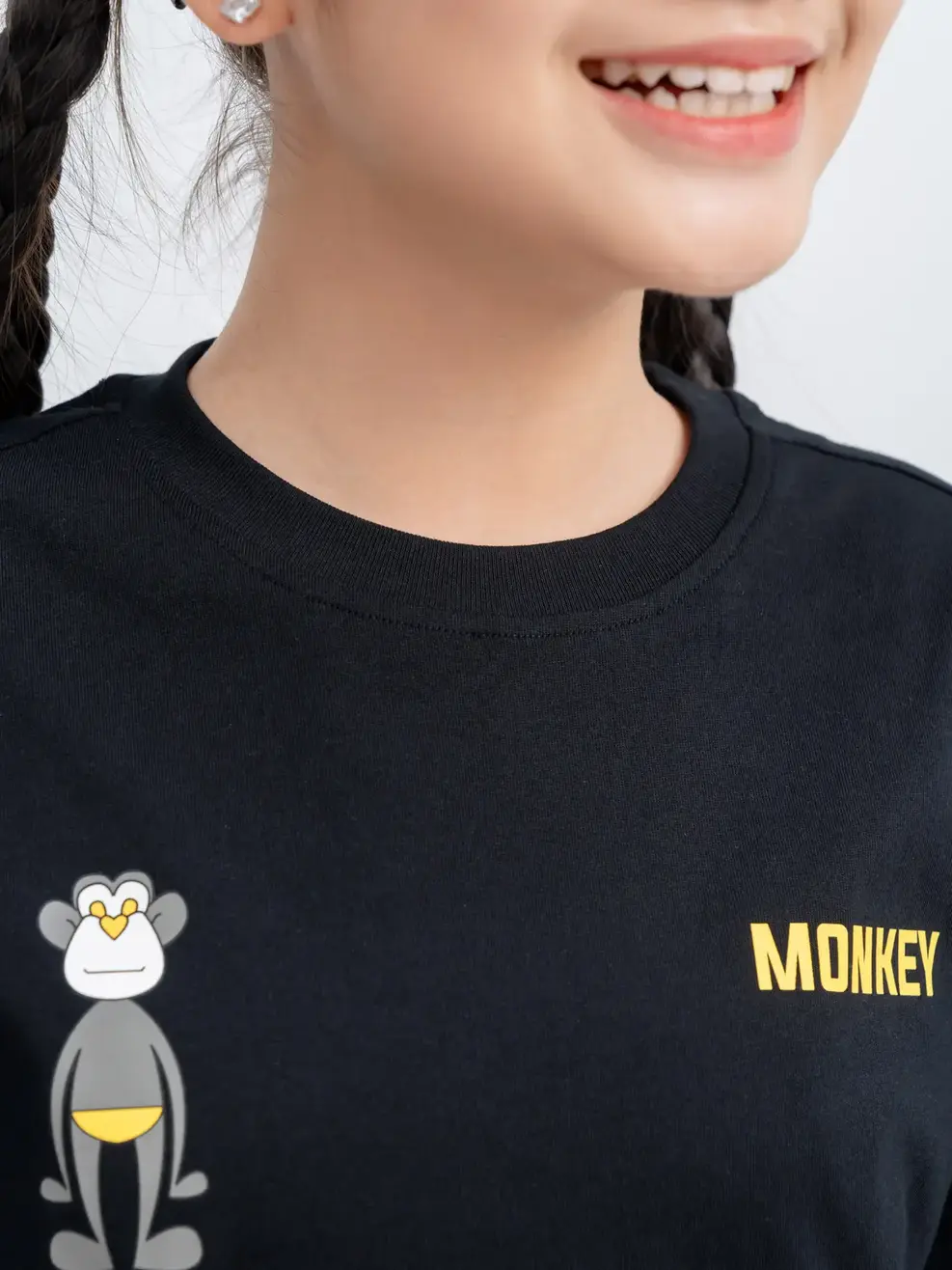 T-shirt Kid Lớn In Monkey - Đen - 10