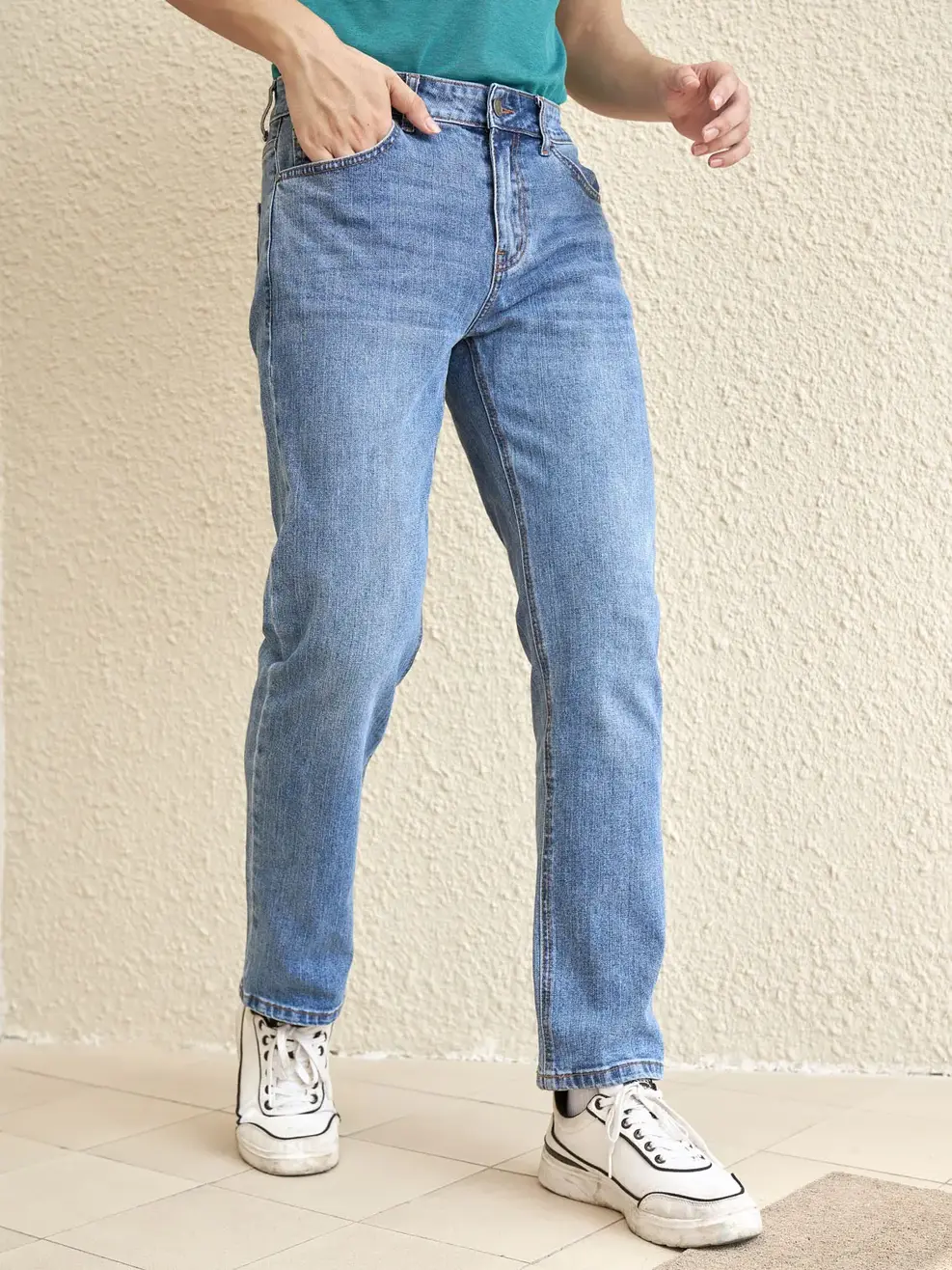 Quần jean nam Regular cotton giặt mài - Xanh nhạt - 34