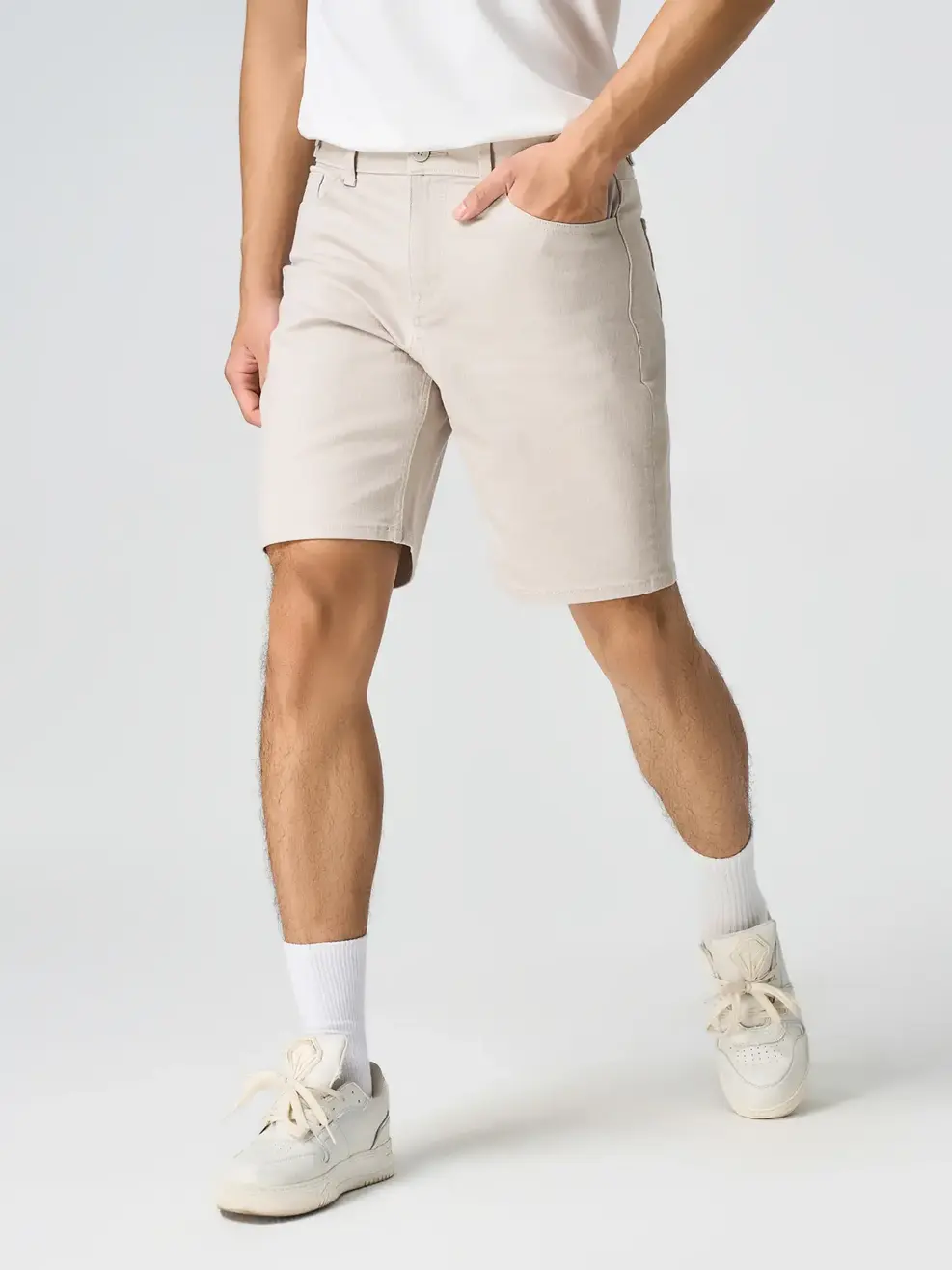 Quần Short Jeans Nam Cạp Phối Cúc - Be 008 - 28