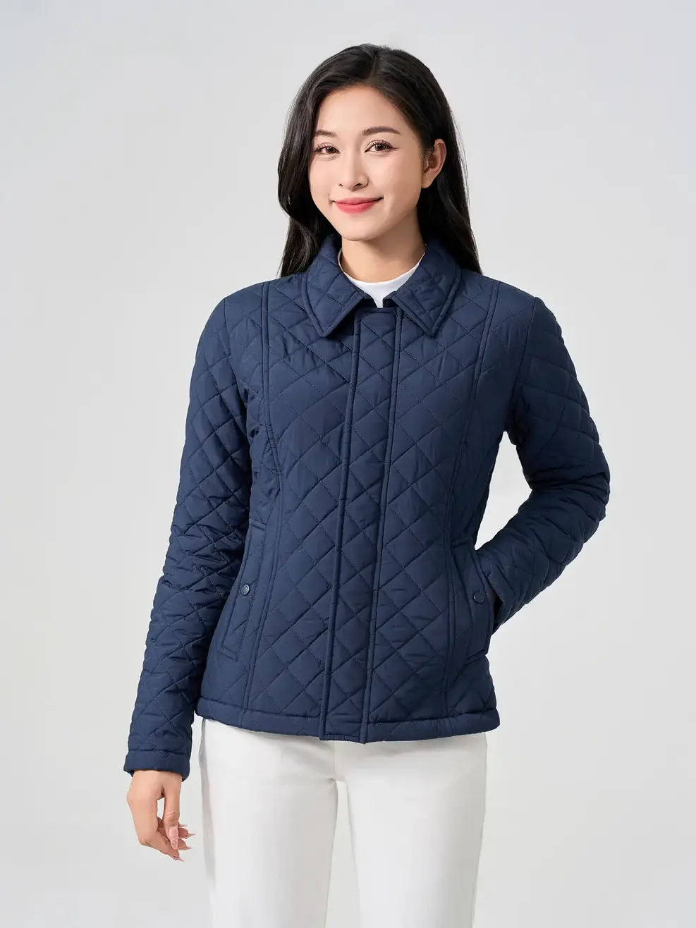 Áo Phao Nữ Trần Trám Nẹp Giấu Khóa - Xanh đen - S