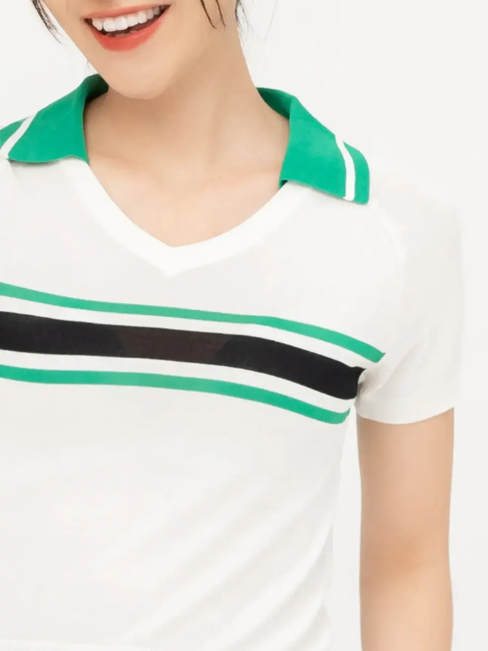 Áo Polo Dệt Phối Kẻ - Trắng - S