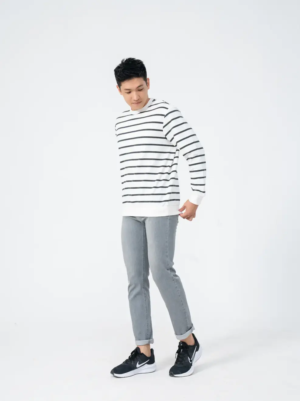 Quân jeans nam slim thêu túi - Xám - 28