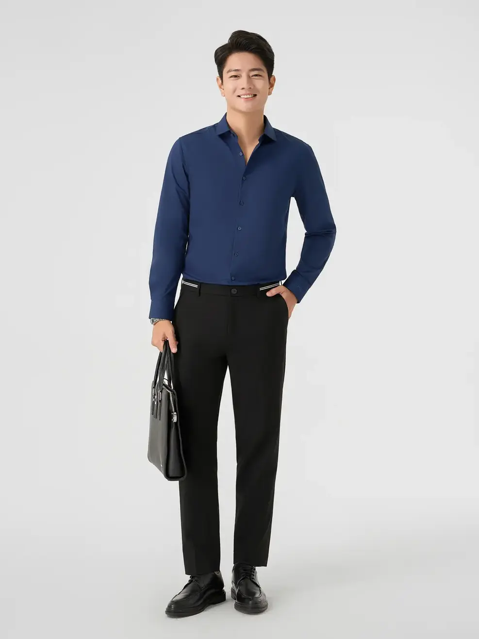 Áo Sơ-mi Nam Dài Tay Sợi Tre Quốc Dân - Tím than 103 - M