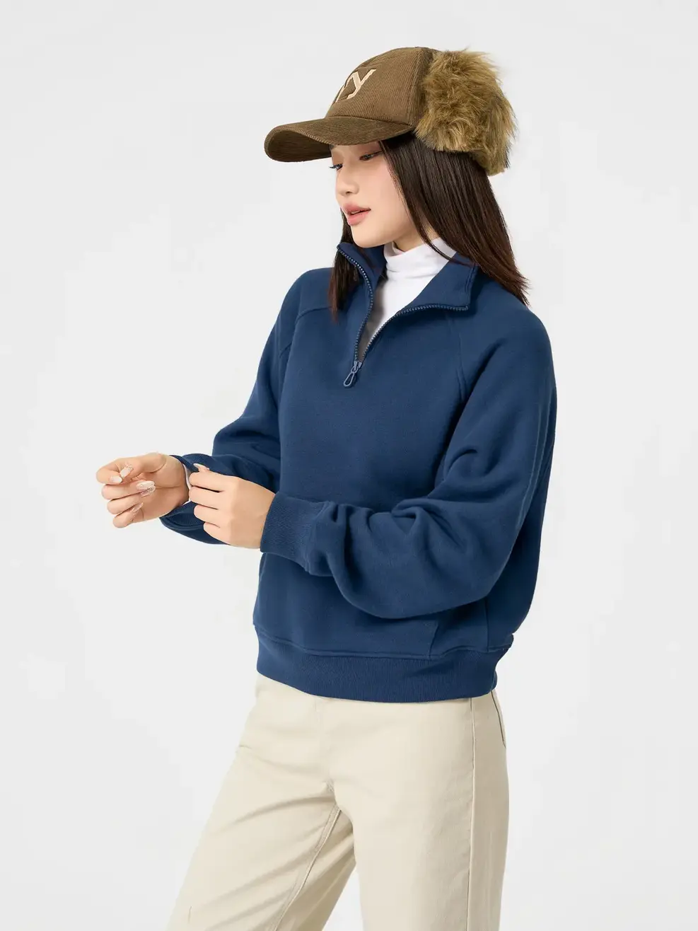 Áo Nỉ Cổ Kéo Khóa - Navy 001 - M