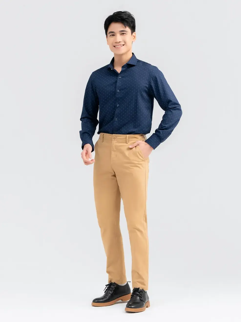 Sơ Mi Dài Tay Nam Họa Tiết Nhí - Xanh than - M