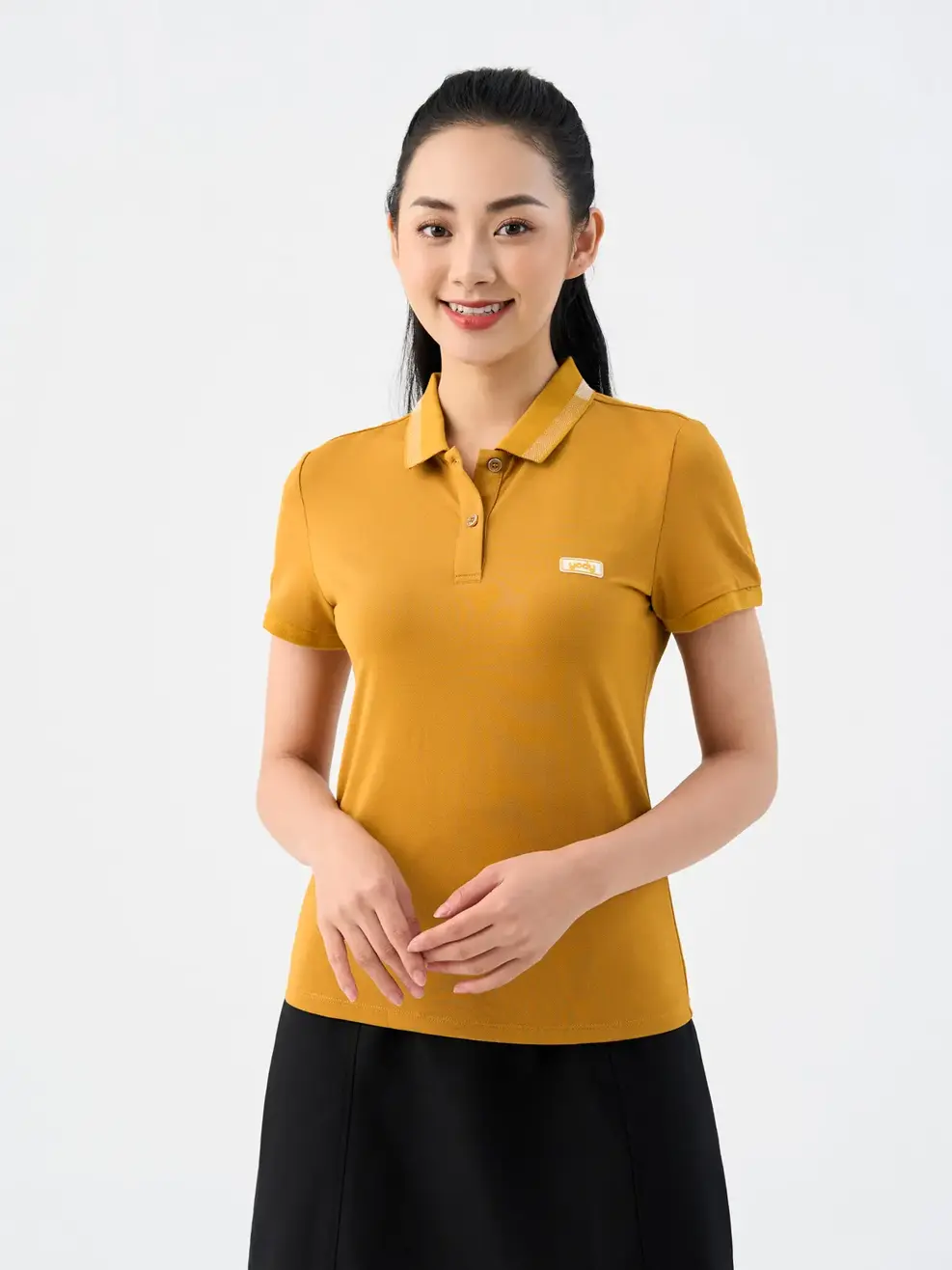 Áo Polo Nữ Mắt Chim Phối Bo - Vàng - 2XL