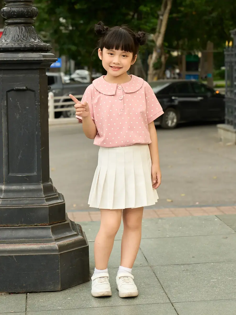 Áo polo trẻ em mắt chim chấm bi cổ sen - Hồng - 2