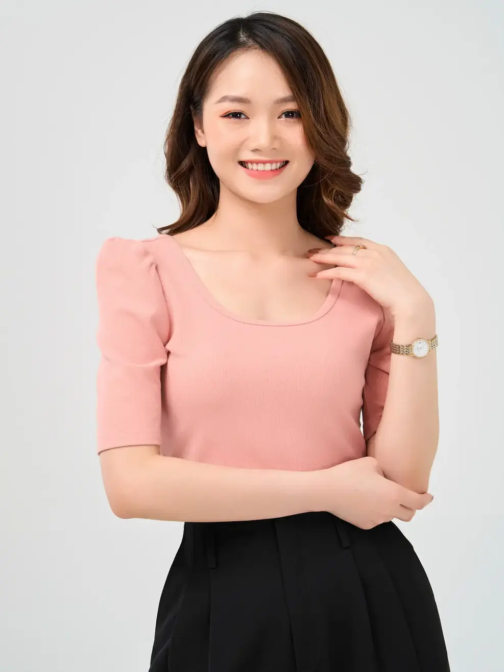 Thun nữ cổ vuông tay bồng - Hồng - M
