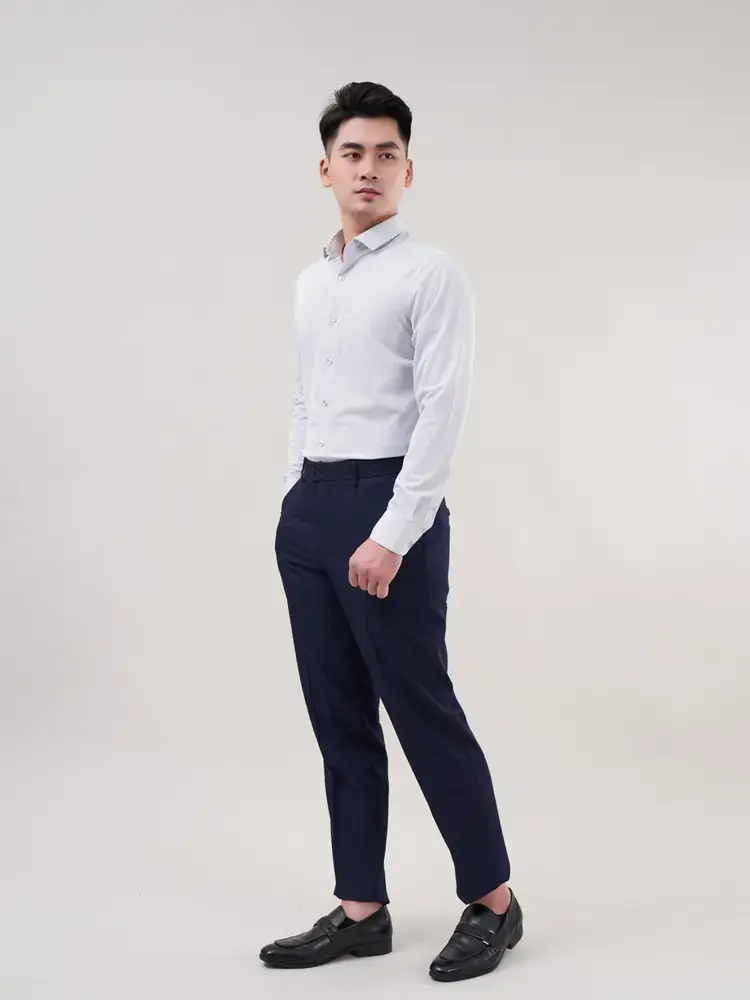 Sơ mi Knit nhật kẻ dài tay - Kẻ tím than nhỏ - XL
