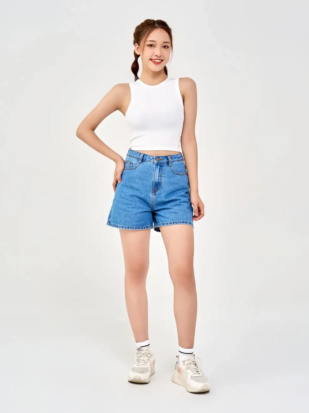 Áo 3 Lỗ Nữ Thun Rip Cơ Bản - Trắng 1 - S