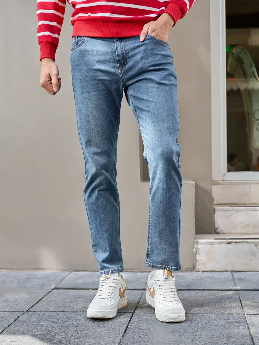 Quần Jeans Nam Slimfit Lycra Co Giãn Mác Dệt - Xanh - 28