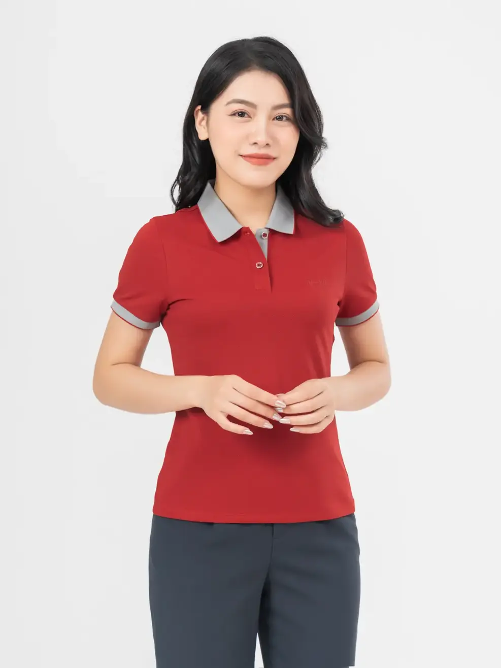 Áo Polo Nữ Cà Phê Phối Nẹp (APN3700) - ĐỎ PHỐI XÁM 016 - S