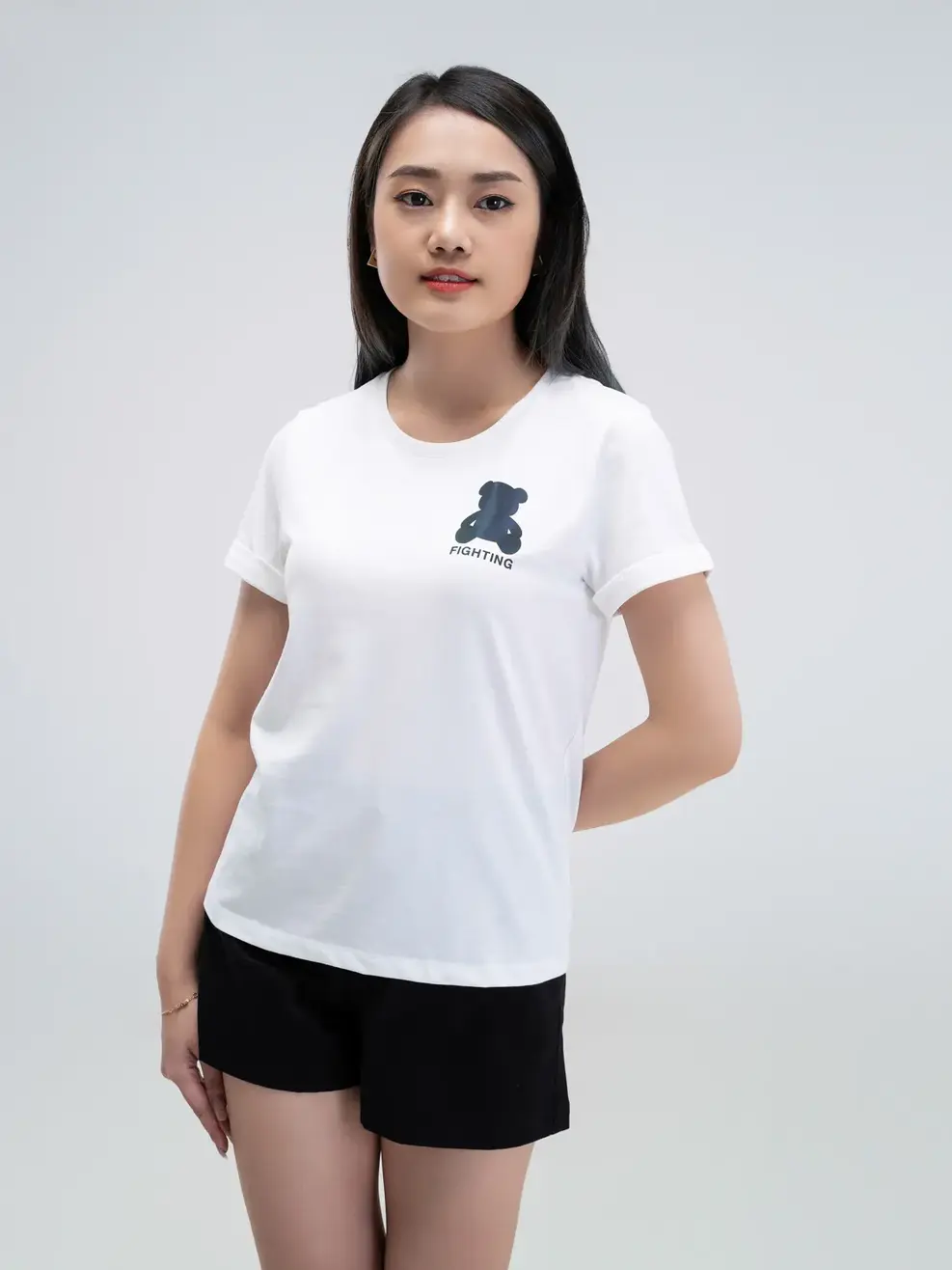 Áo thun nữ in gấu fighting - Trắng - XL