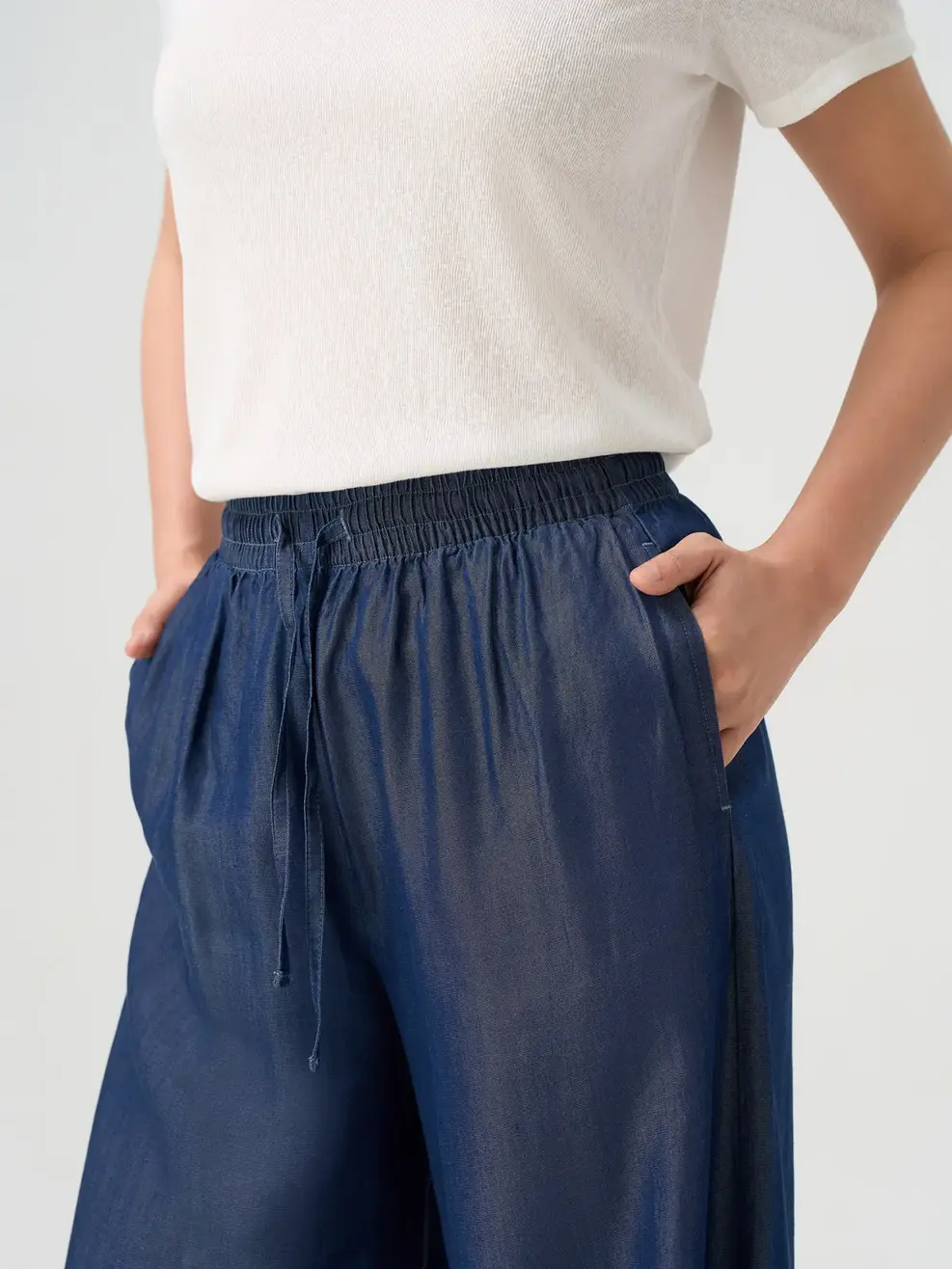 Quần Jeans Giấy Chun Eo Buộc Dây - Xanh 093 - 26