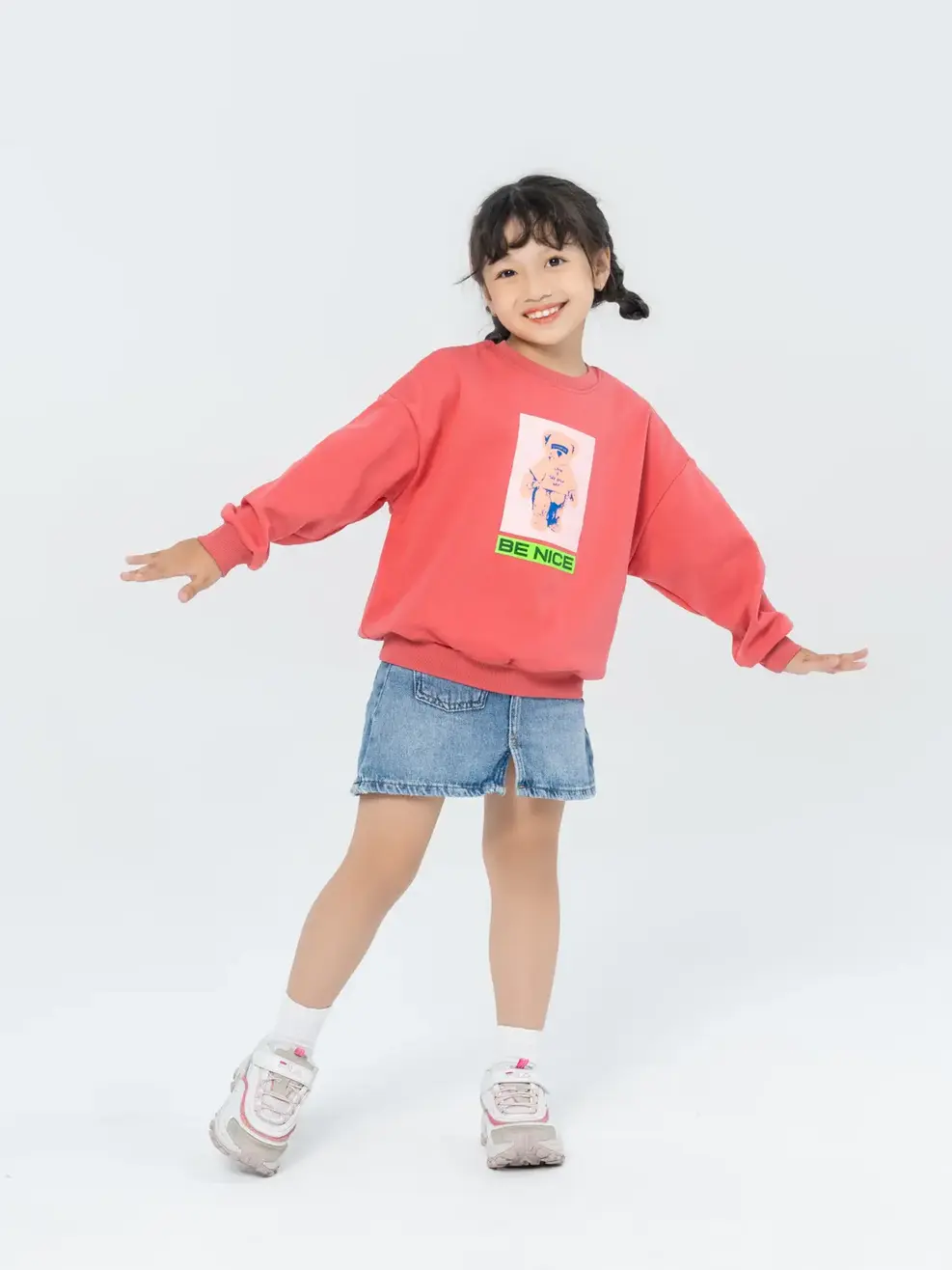 Áo nỉ trẻ em in gấu BE NICE - Hồng cam - 2