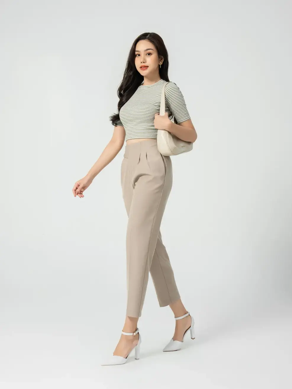 Quần âu nữ baggy cạp cap - Be - S