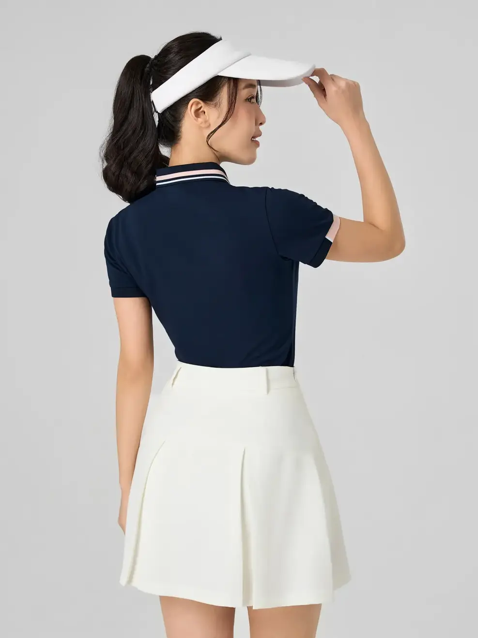 Polo Nữ Yody Sport Bo Cổ Dệt Kẻ Phối Màu - Tím than - S