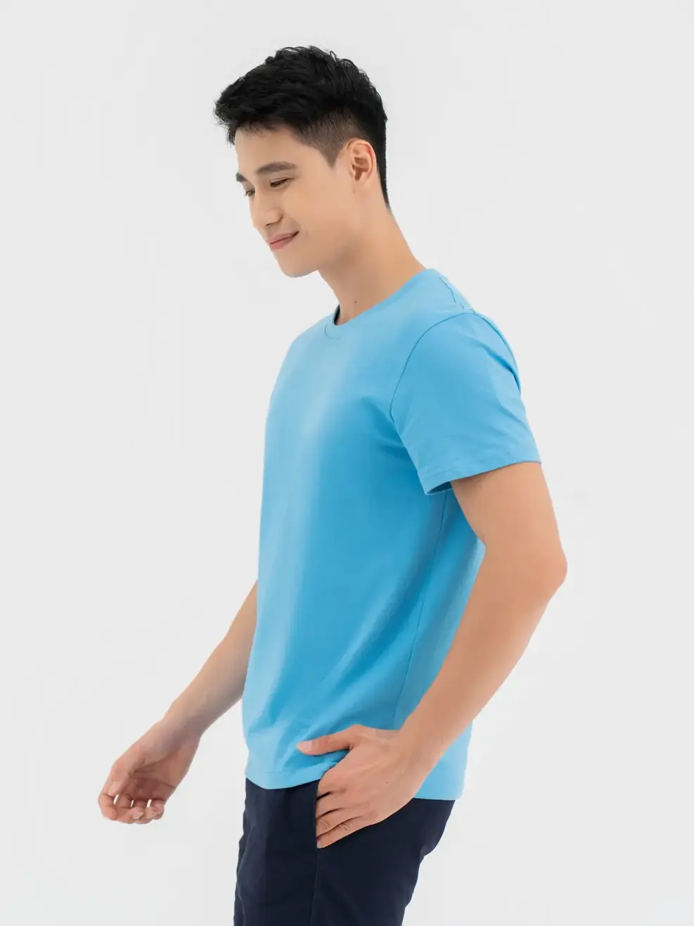 T-shirt Nam Cơ Bản Cotton Usa - Xanh blue - M