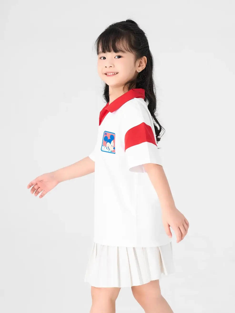 Polo Trẻ Em Phối In Mickey - Trắng phối đỏ - 2-3