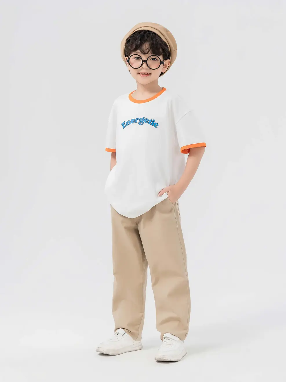 T-shirt Kid In Chữ - Trắng phối cam - 2