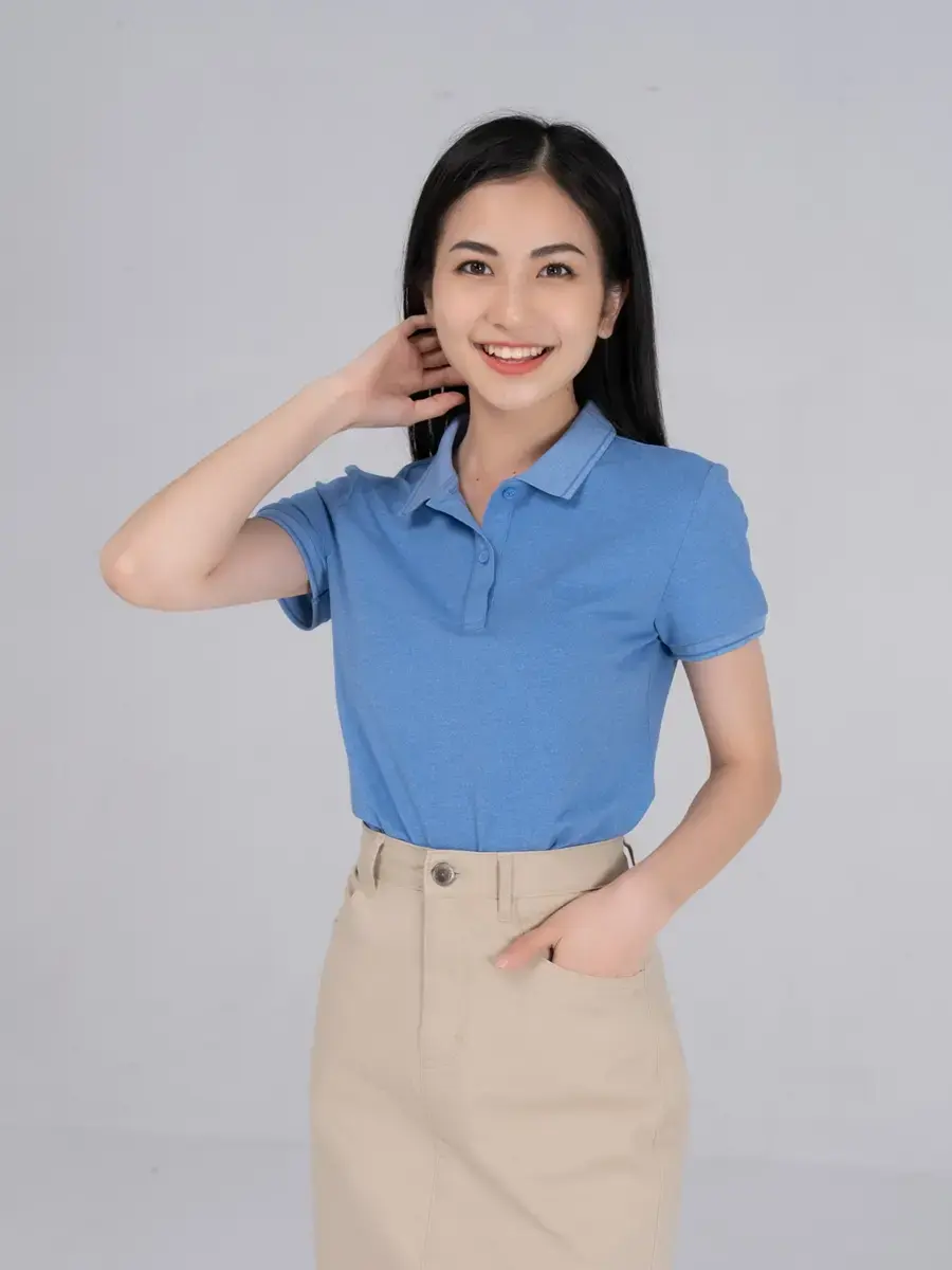 Polo nữ melange sợi xe - Xanh dương - M