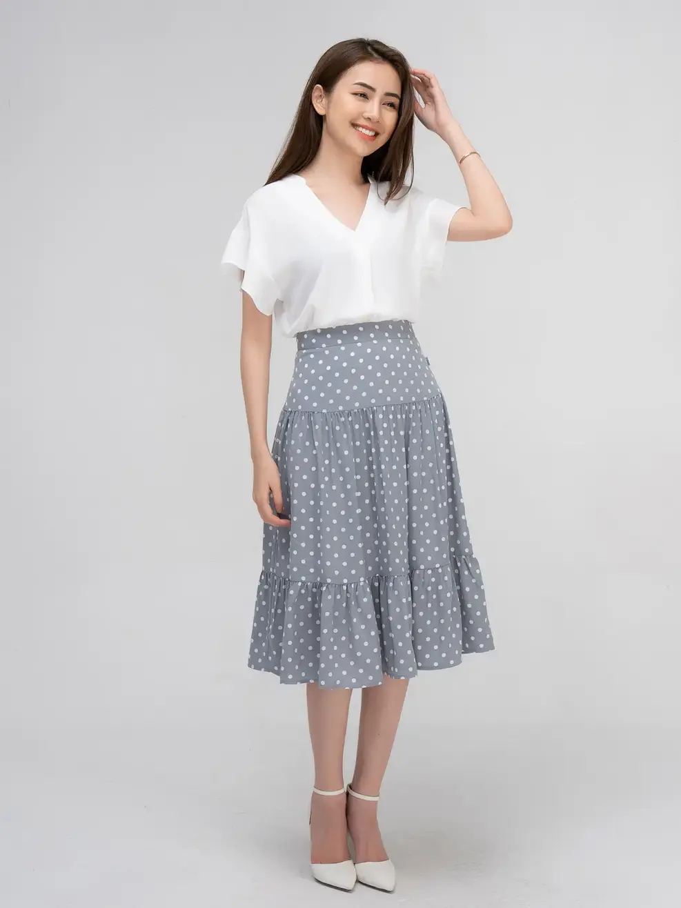 Sơ mi suông cổ tàu tay tiên - Trắng - M