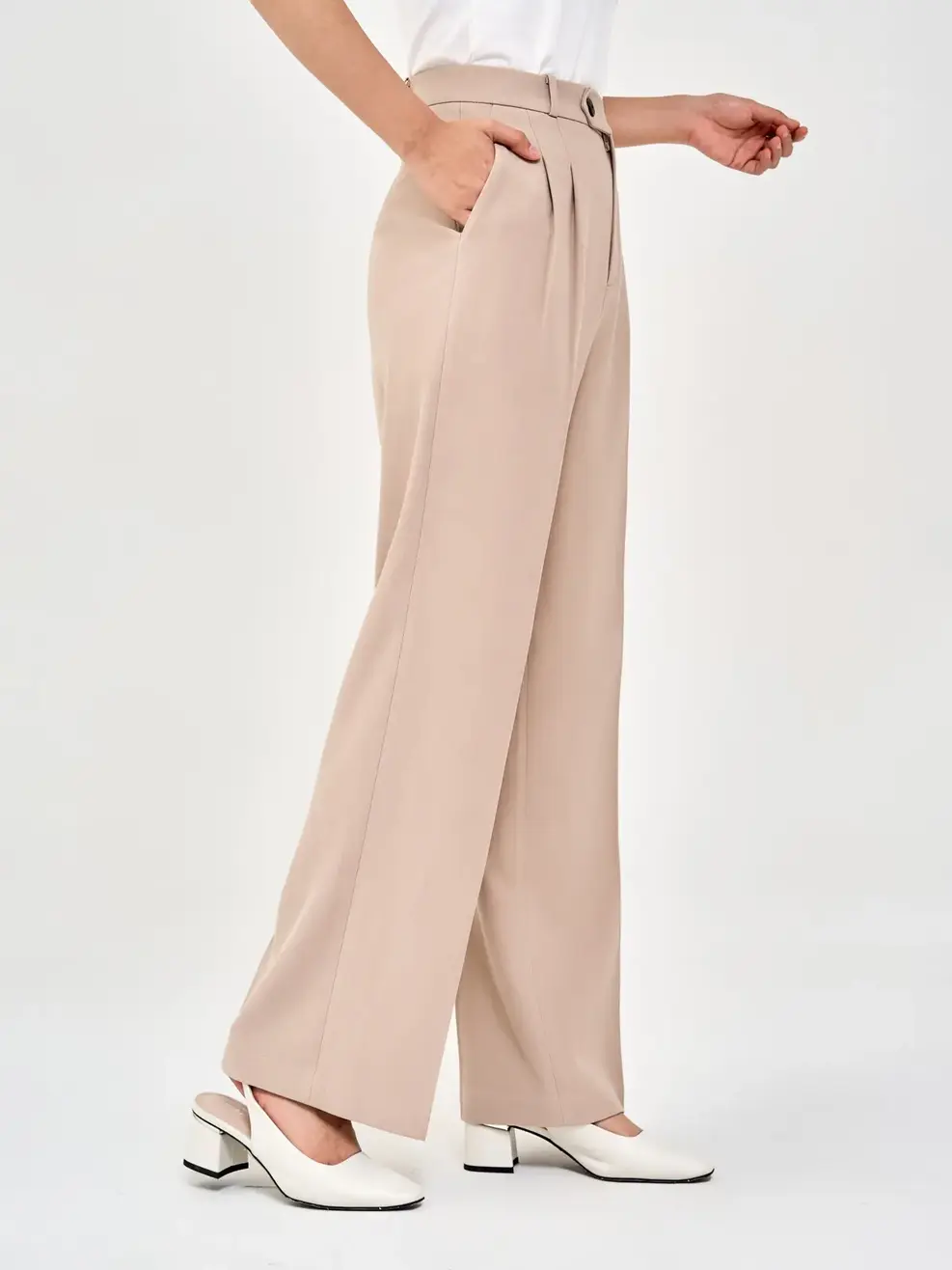 Quần Tây Nữ Ống Đứng Chun Cạp Sau - Ghi be - S