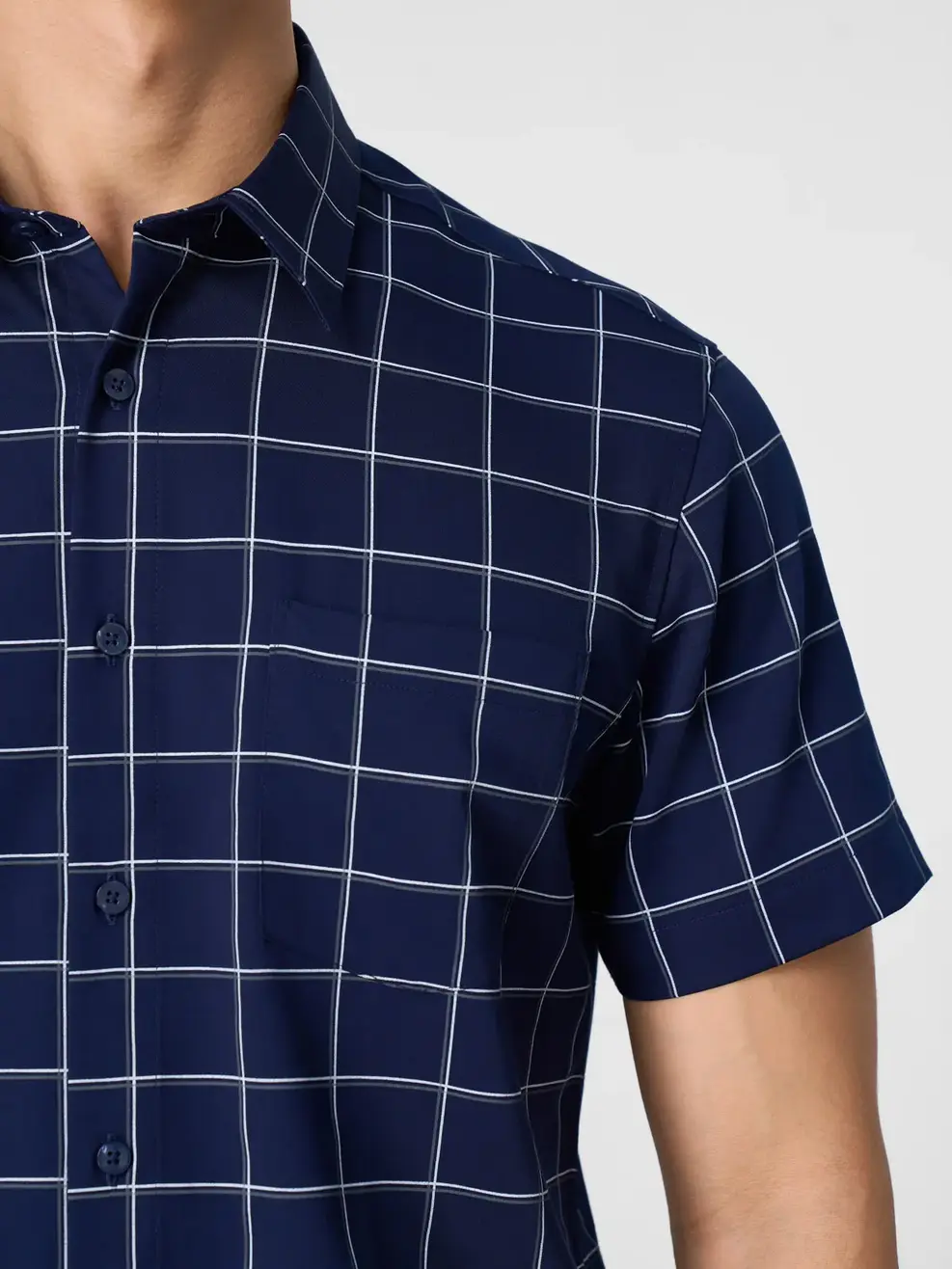 Áo Sơ-mi Ngắn Tay kẻ caro vạt ngang Regular - Kẻ Tím Than 126 - M