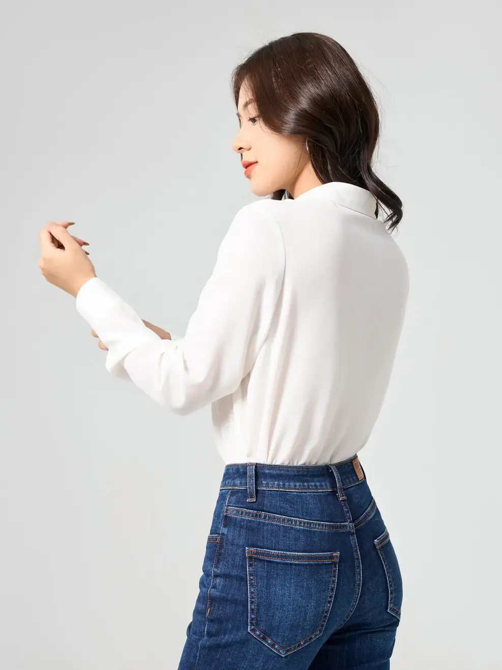 Áo Sơ Mi Tay Dài Nữ Nẹp Dấu Khuy Cơ Bản - Trắng - M