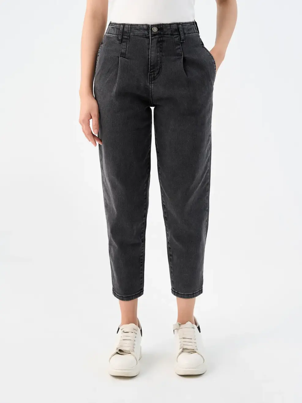 Jean nữ baggy cạp liền co giãn - Đen chì - 31