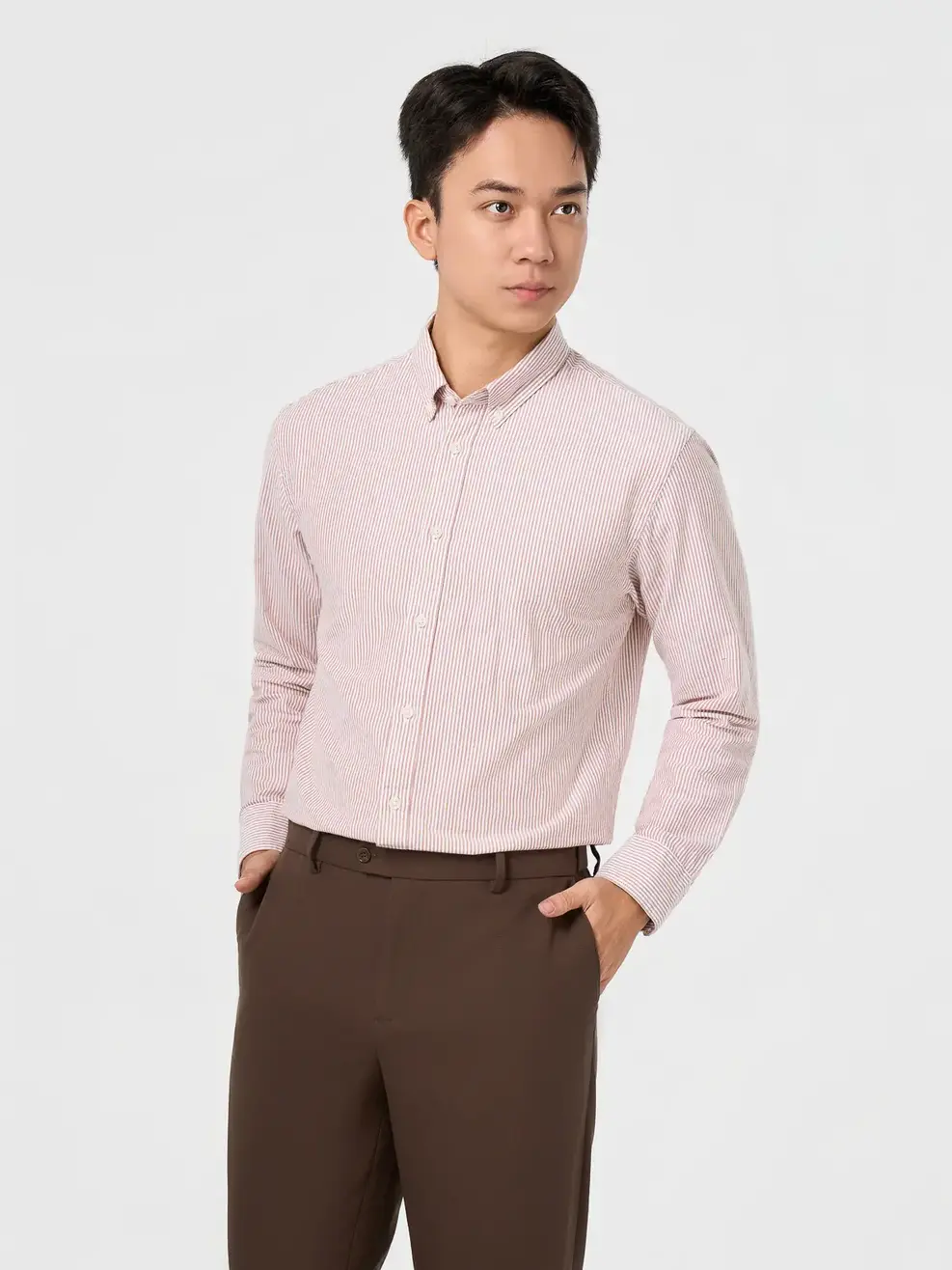 Áo Sơ-mi nam oxford kẻ sọc - Kẻ nâu 103 - M